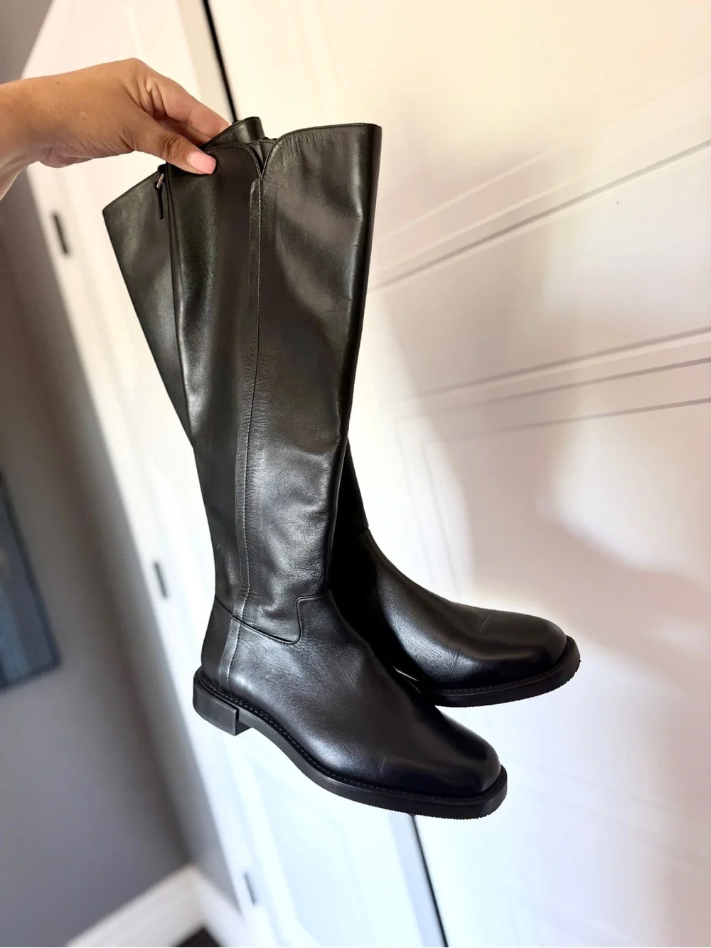 NEW Stuart Weitzman Leather Knee-High Riding Boot, 6, Black Women's